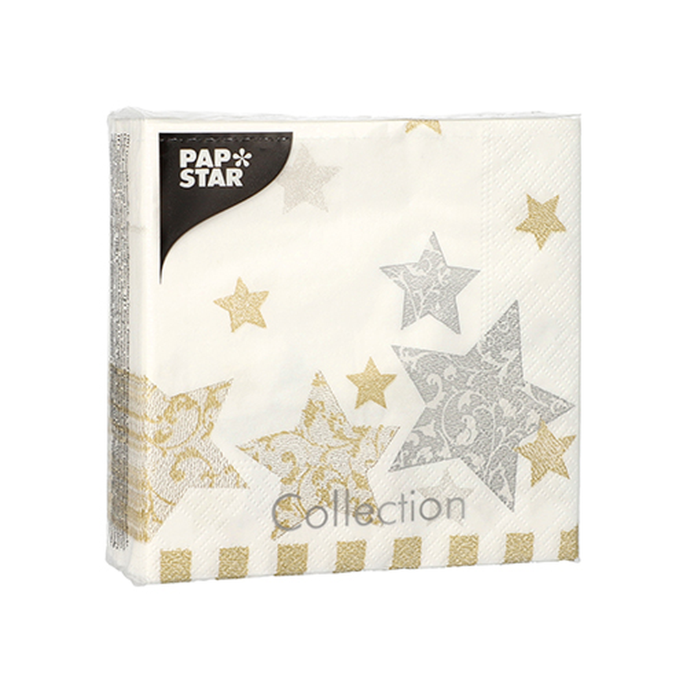 Papstar Servietten, 3-lagig 1/4-Falz 25 cm x 25 cm "Stardust"