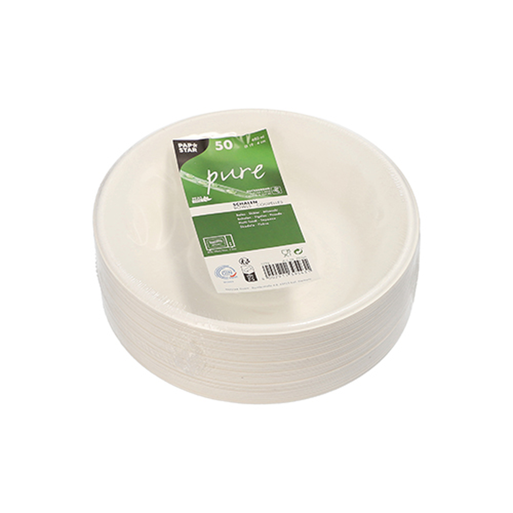 Papstar Schalen, Zuckerrohr "pure" 680 ml Ø 19 cm · 4 cm weiss