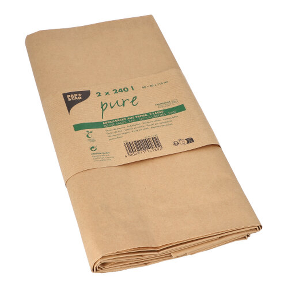 PAPSTAR Abfallsäcke aus Papier pure 240 l 120 cm x 52 cm x 34 cm braun , 2-