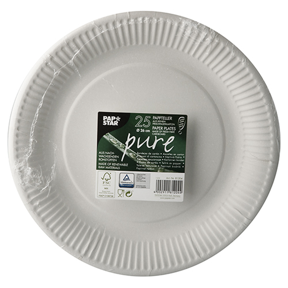 Papstar Teller, Pappe "pure" rund Ø 26 cm weiss extra stark