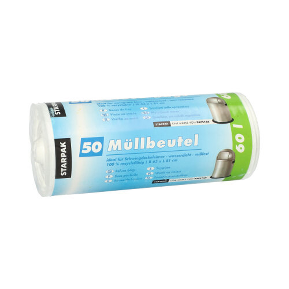 Papstar Müllbeutel, HDPE 60 l 81 cm x 63 cm weiss