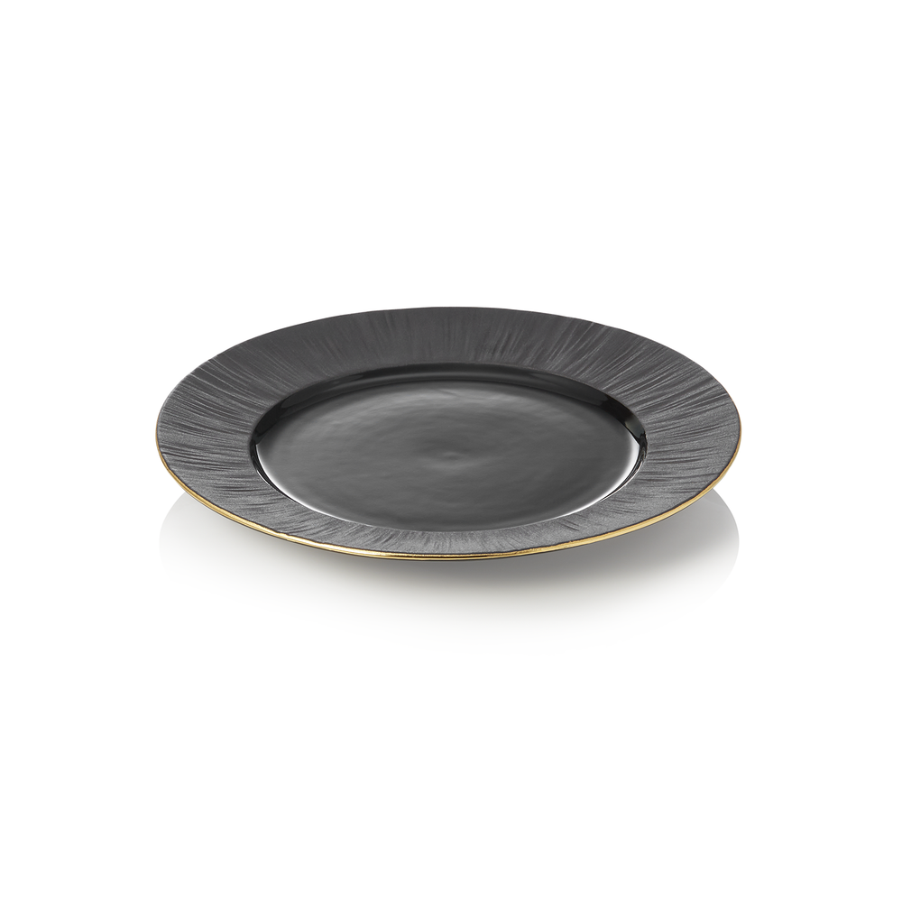 WAS Teller Set MAYA KURO, flach, Ø 22 cm, schwarz, Set á 4 Stück, Porzellan