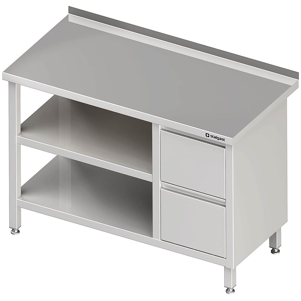 Stalgast Arbeitstisch mit Grund- und Zwischenboden, 1300x700x850 mm, mit 2er Sch