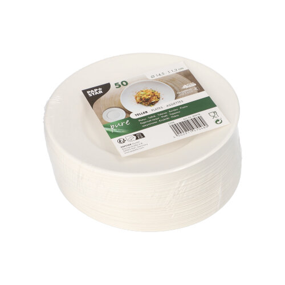 Papstar Teller Zuckerrohr "pure" rund Ø 14,5 cm · 1,2 cm weiss "Cella"