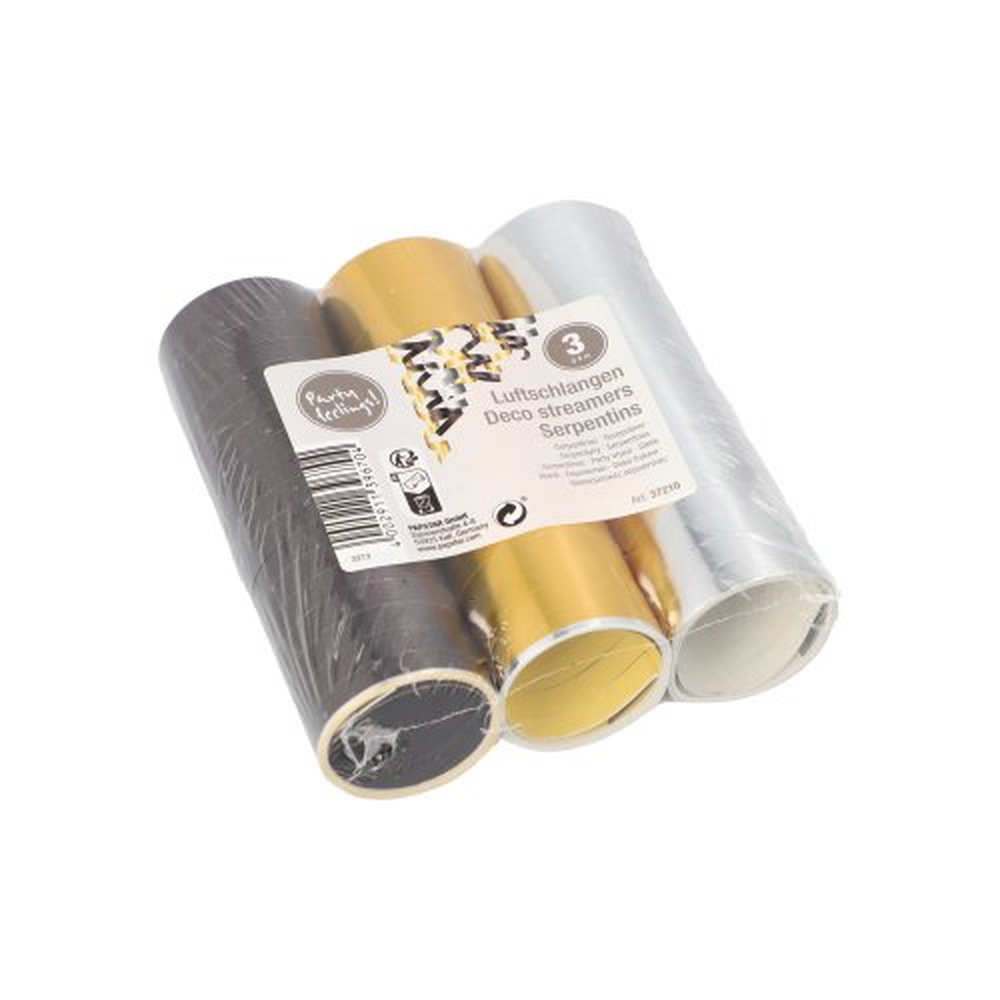 Papstar Luftschlangen 4 m schwarz/gold/silber "Metallic"
