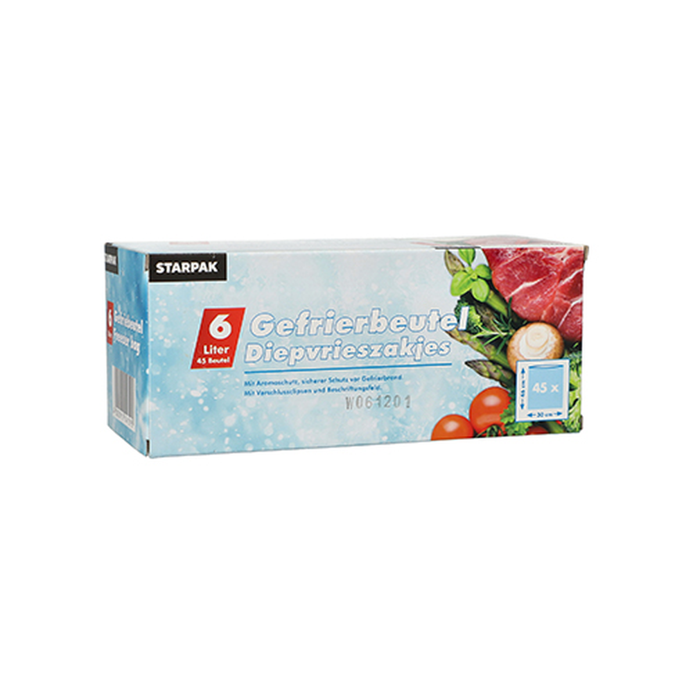 Papstar Gefrierbeutel, LLDPE 6 l 46 cm x 30 cm transparent in Faltschachtel