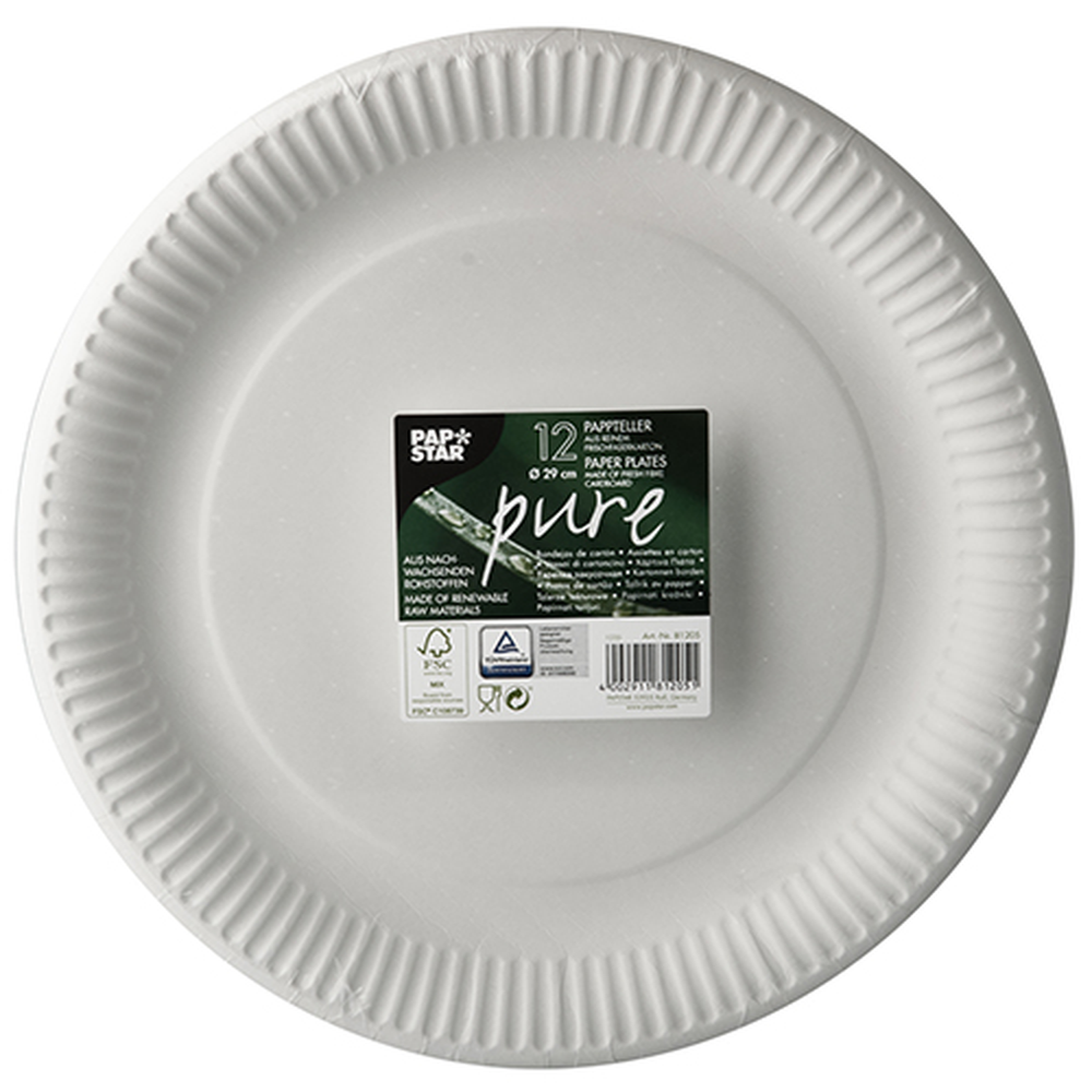 Papstar Teller, Pappe "pure" rund Ø 29 cm weiss