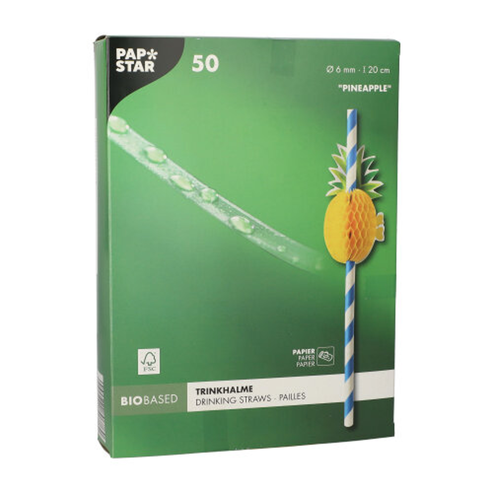 Papstar Trinkhalme, Papier Ø 6 mm · 20 cm blau/weiss "Pineapple"