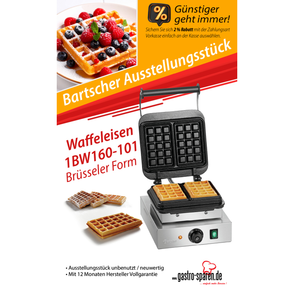 Bartscher Waffeleisen 1BW160-101, Brüsseler Form Abm. Ausstellungsstück 