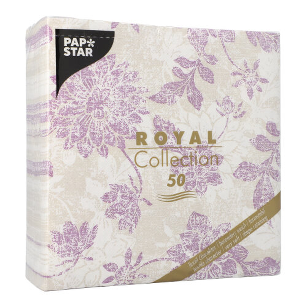Papstar Servietten "ROYAL Collection" 1/4-Falz 40 cm x 40 cm lila "Flowers"