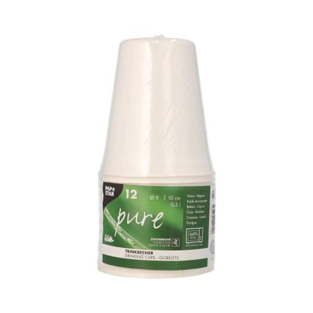 PAPSTAR Trinkbecher Zuckerrohr pure 0,3 l Ø 9 cm · 10 cm weiss für Heißgetr