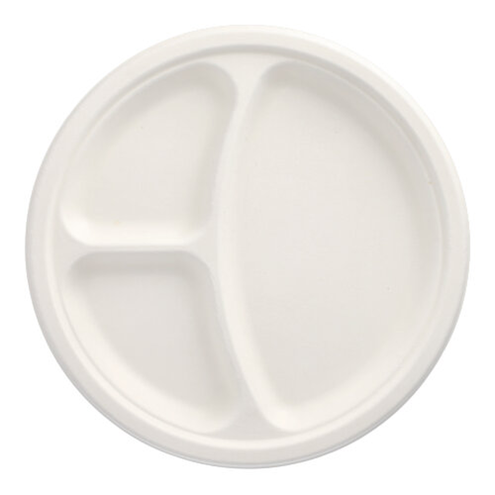Papstar Teller, Zuckerrohr "pure" 3-geteilt Ø 26 cm · 2 cm weiss
