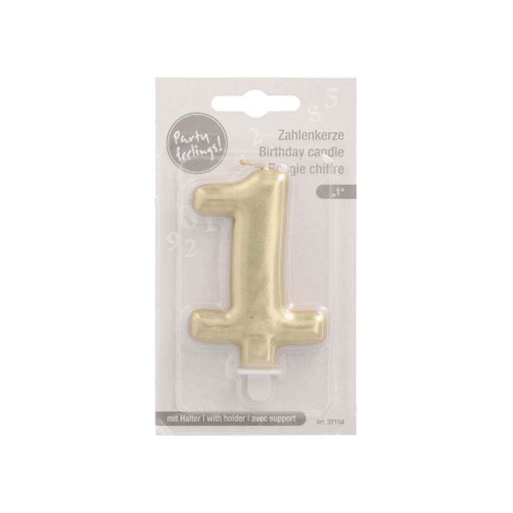 Papstar Zahlenkerze mit Halter 7 cm gold "1"