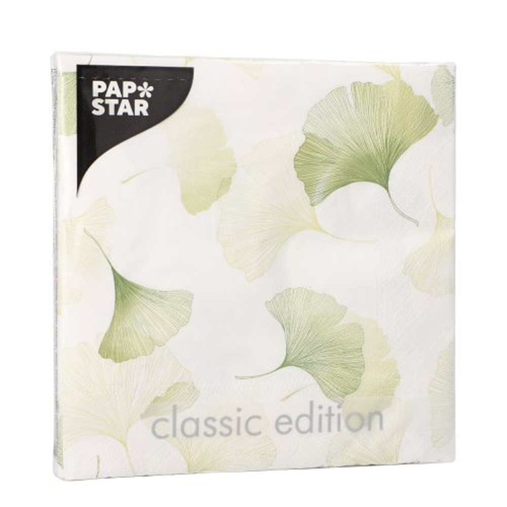 Papstar Servietten, 3-lagig 1/4-Falz 33 cm x 33 cm "Light Ginko"