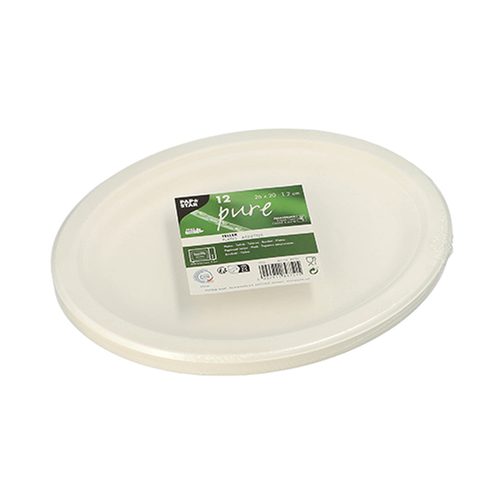 Papstar Teller, Zuckerrohr "pure" oval 26 cm x 20 cm x 2 cm weiss