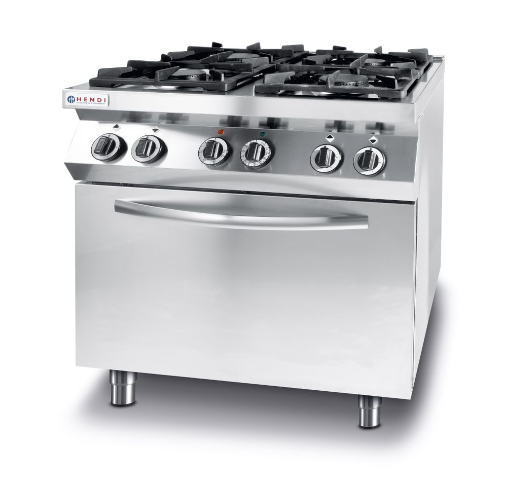 Hendi Gaskocher Kitchen Line 4 Brenner mit elektrischem Ofen GN 1/1, HENDI, Kitc