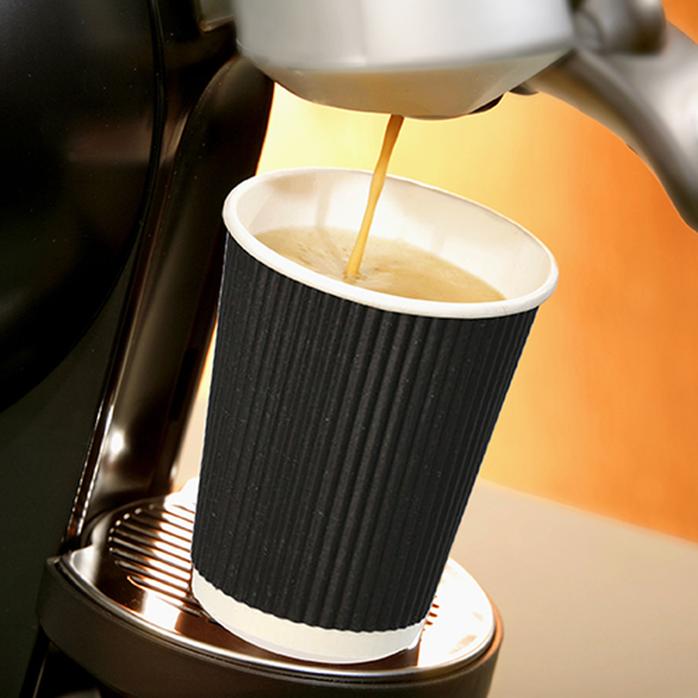 Papstar Trinkbecher, Pappe "To Go" 0,1 l Ø 6 cm · 6 cm schwarz Ripple Wall