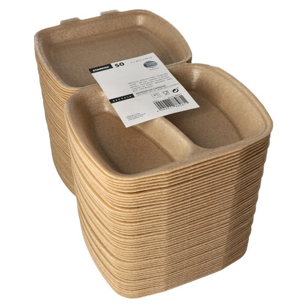 Papstar Menüboxen mit Klappdeckel, XPP 2-geteilt 7 cm x 20,5 cm x 24 cm beige