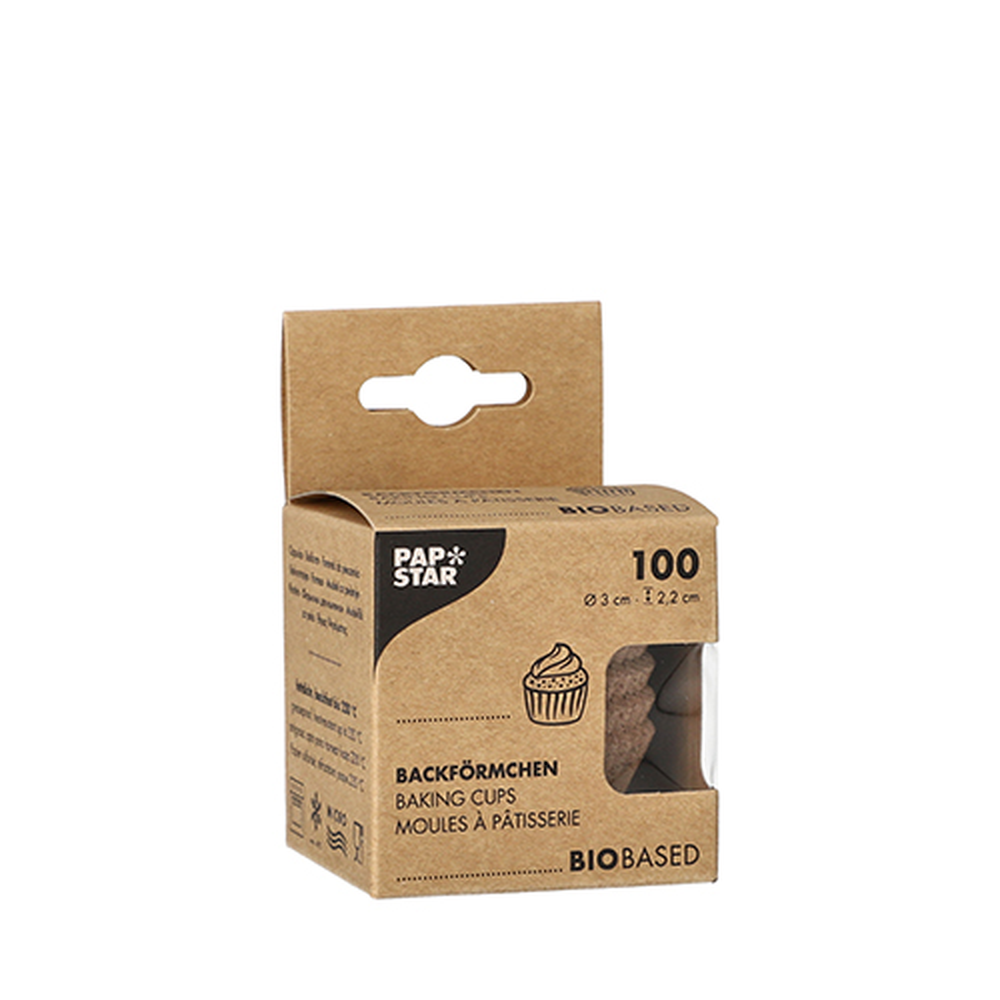 Papstar Backförmchen rund Ø 3 cm · 2,2 cm natur aus Frischfaser und Kakaoschalen