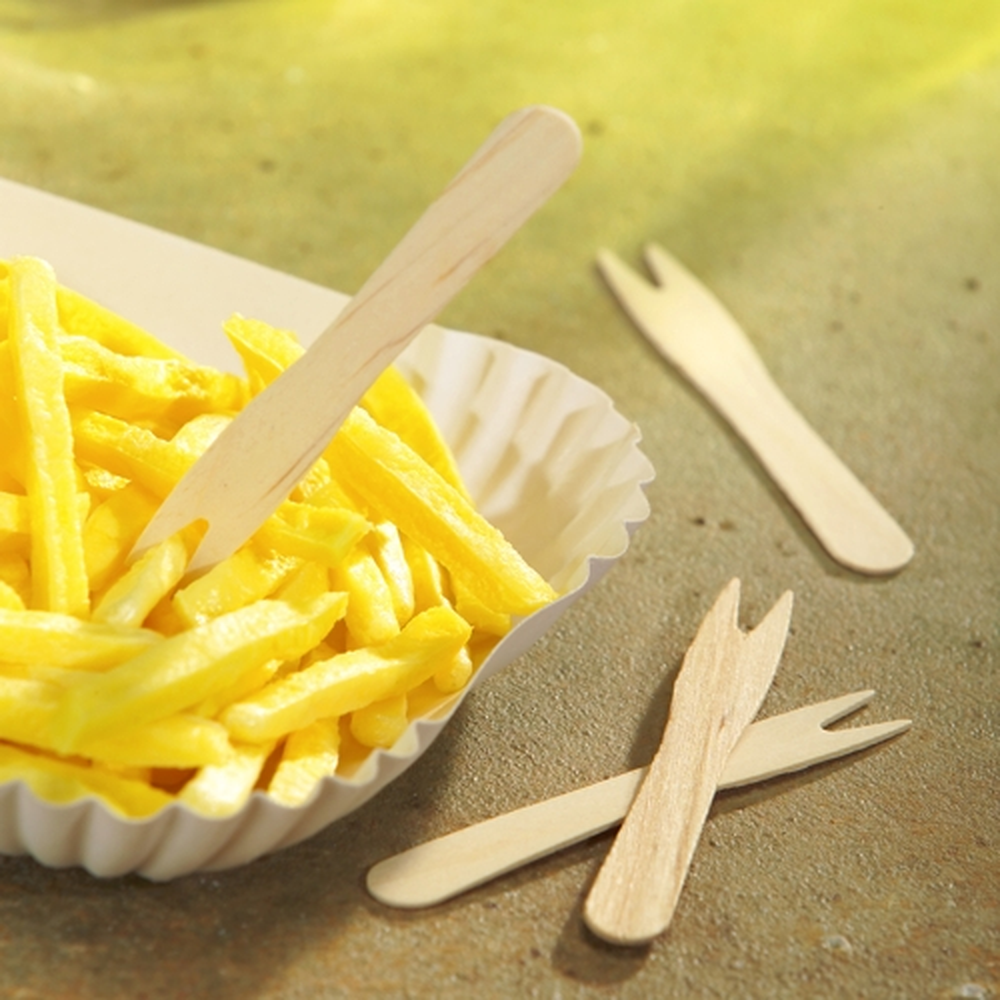 Papstar Pommes-Frites-Gabeln, Holz "pure" 8,5 cm