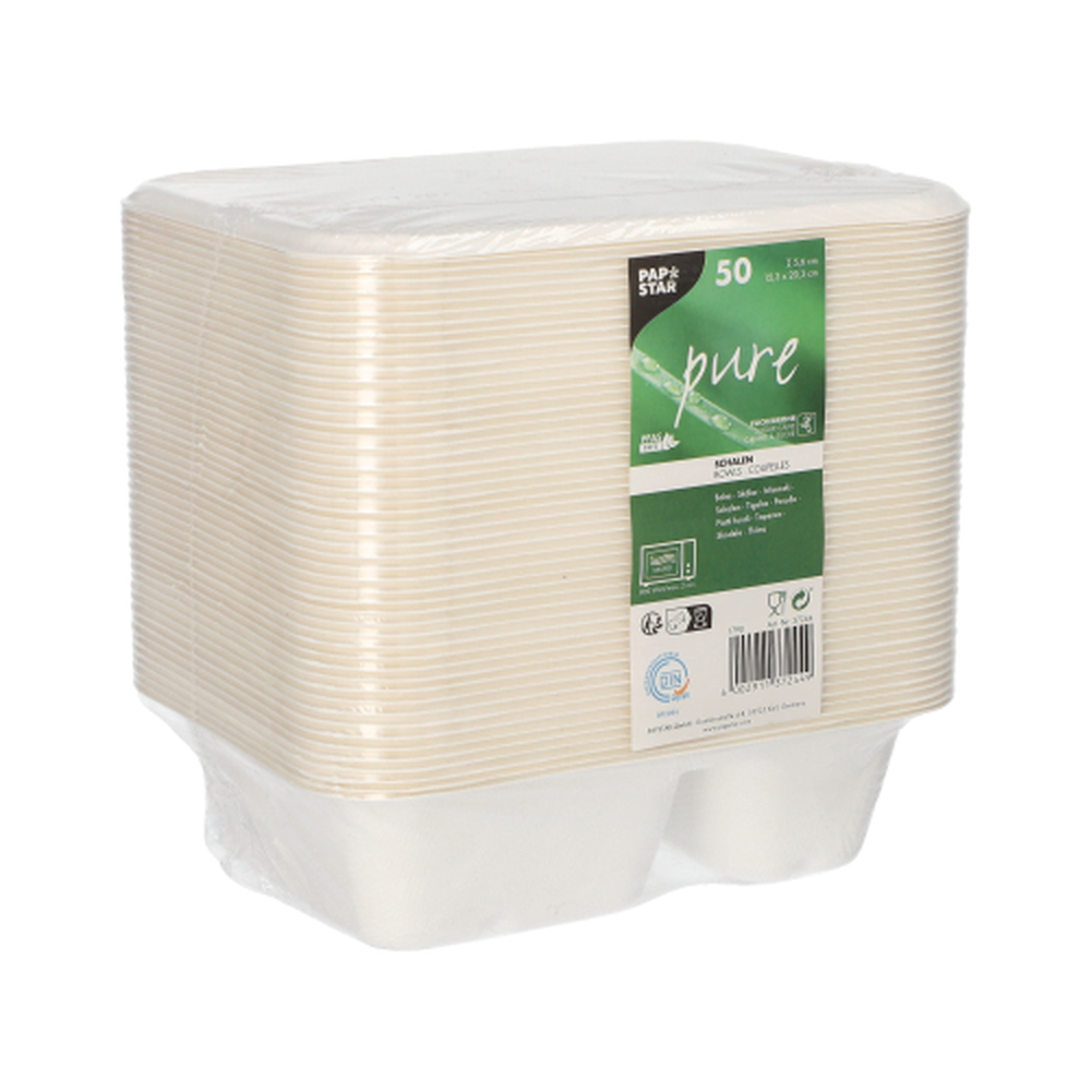 Papstar Schalen, Zuckerrohr "pure" 2-geteilt 5,6 cm x 15,3 cm x 20,3 cm weiss