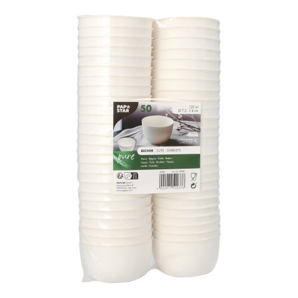 Papstar Schalen Zuckerrohr "pure" 120 ml Ø 7,2 cm · 4 cm weiss "Cella"