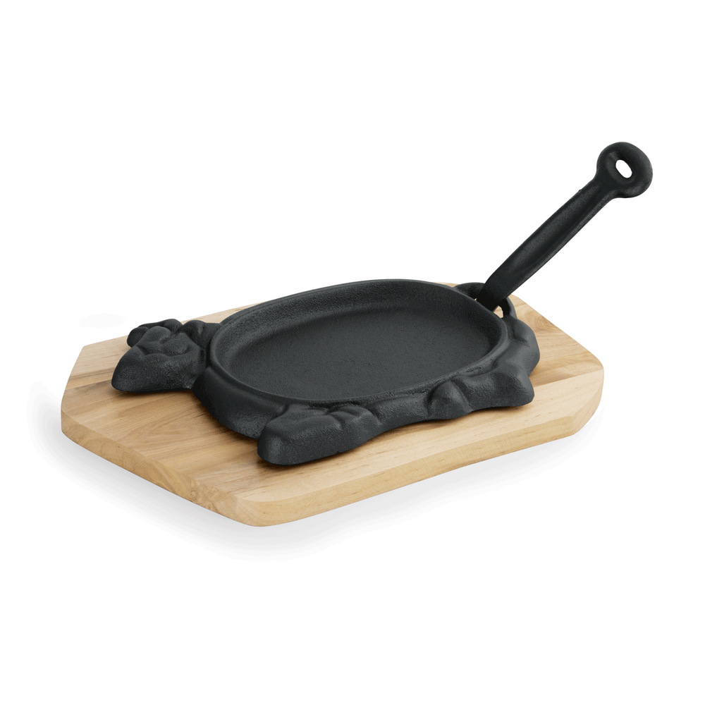 WAS Servierpfanne IRON DINING, mit Holzuntersetzer, 27 x 16 x 2 cm, Motiv Rind, 