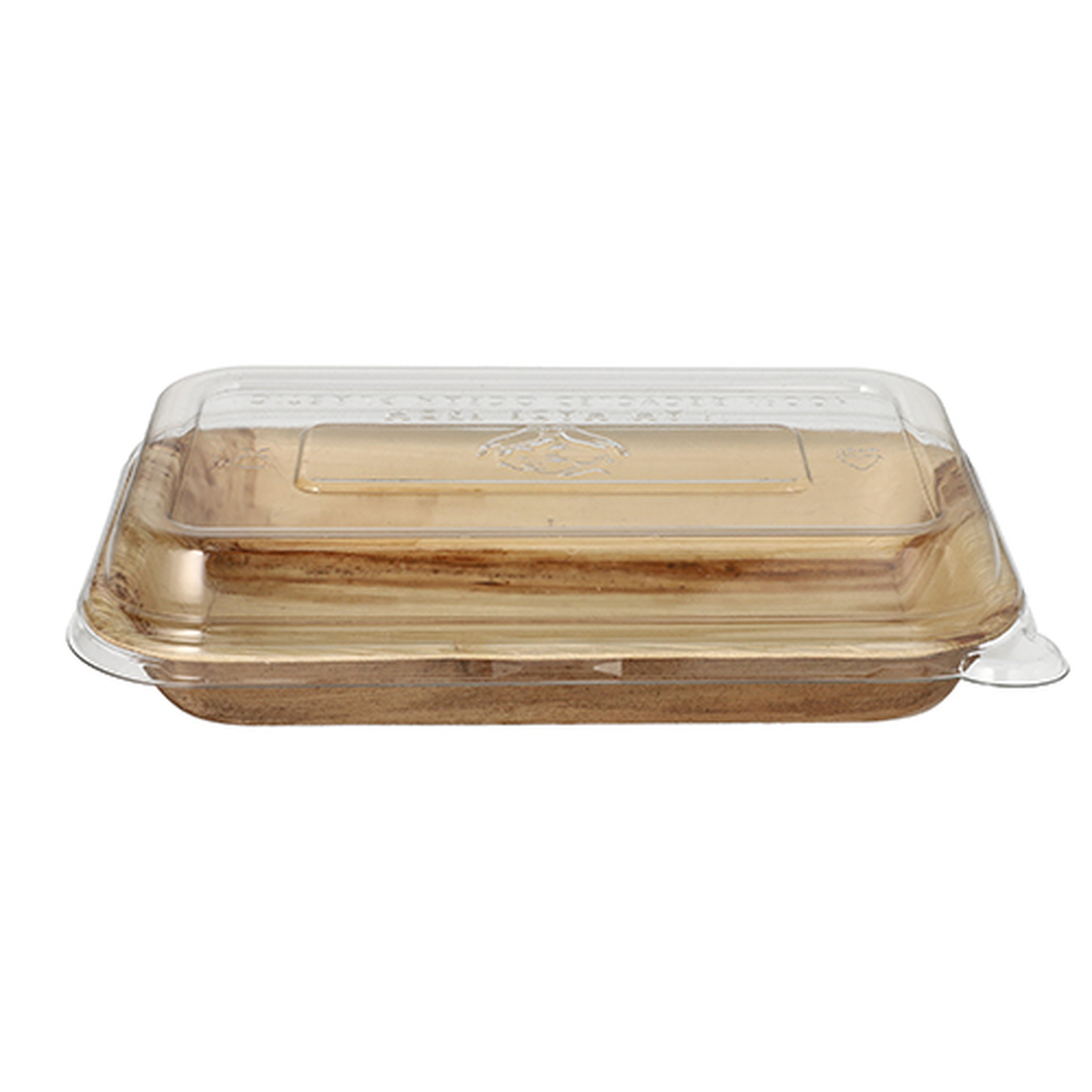 PAPSTAR Schalen, Palmblatt eckig 400 ml 5 cm x 14 cm x 20 cm mit rPET Deckel