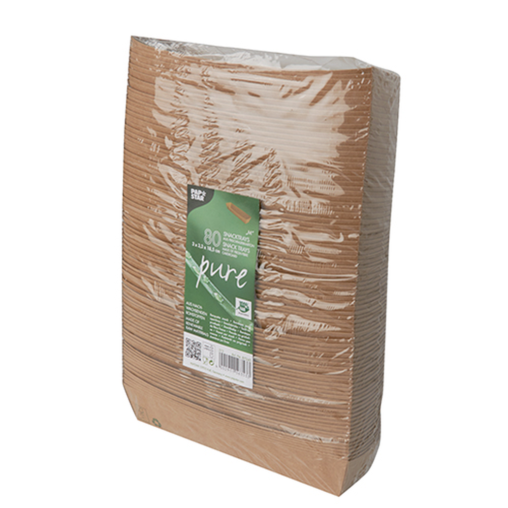 Papstar Snacktrays, Pappe "pure" 3,5 cm x 3,3 cm x 18,5 cm braun "100% Fair"