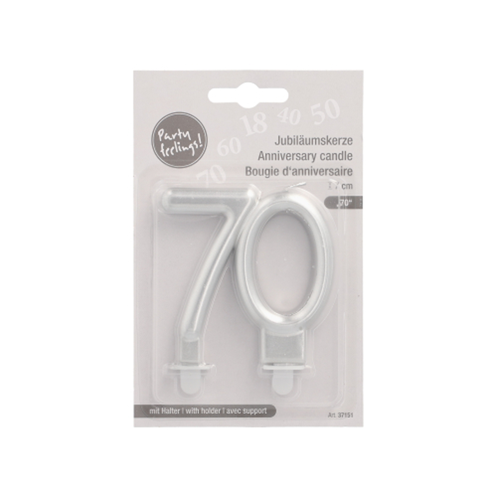 Papstar Jubiläumskerzen mit Halter 7 cm silber "70"