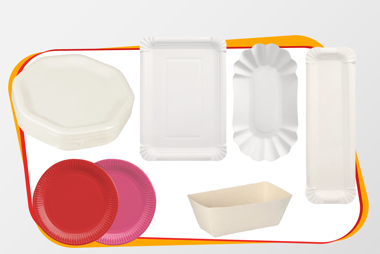 Pappteller, Becher, Backform, Schale, Dessertring