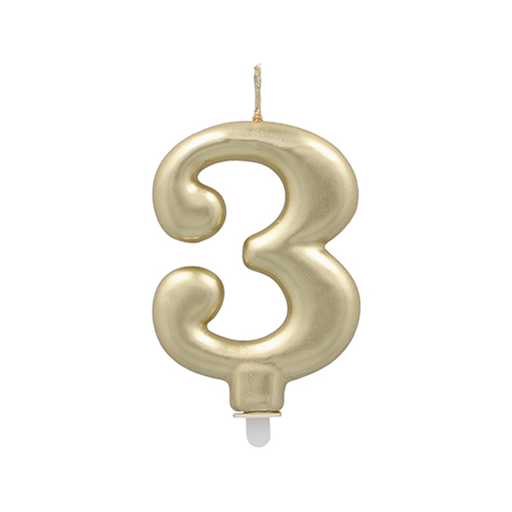 Papstar Zahlenkerze mit Halter 7 cm gold "3"