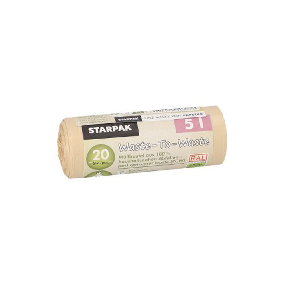 Papstar Müllbeutel aus 100% PCW "Waste-To-Waste" 5 l 44 cm x 36 cm beige