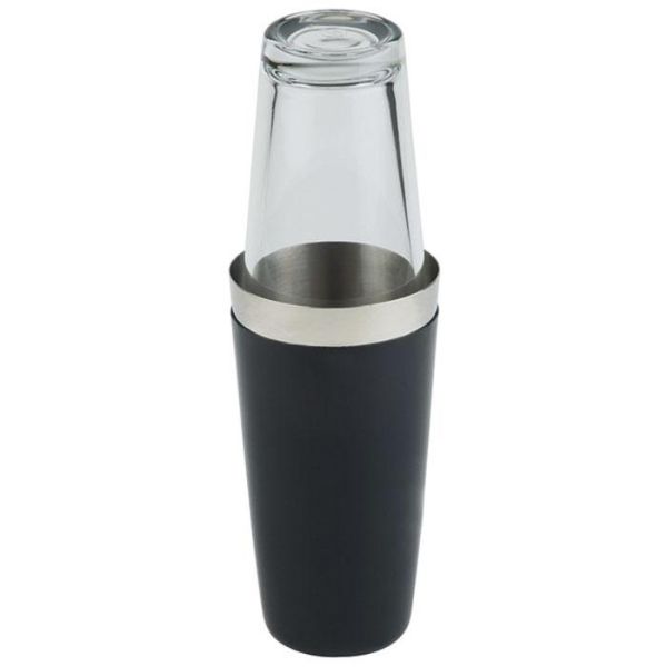 APS Boston Shaker, 2-teiliges Set - Edelstahlbecher, 700 ml , gummiert, schwarz,
