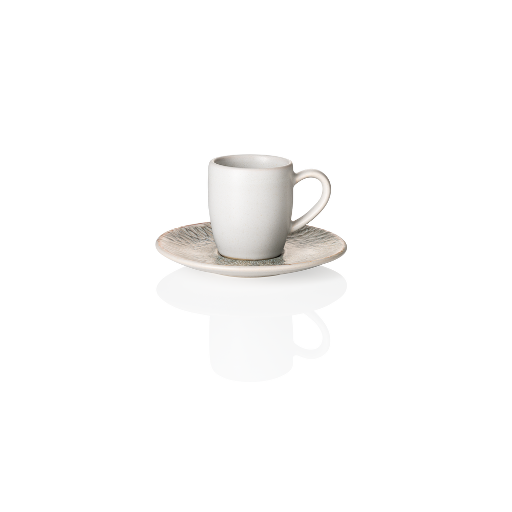 WAS Espresso- und Untertasse Set ROCKZZERO, 80 ml, Set á 6 Stück, iris, Steinzeu