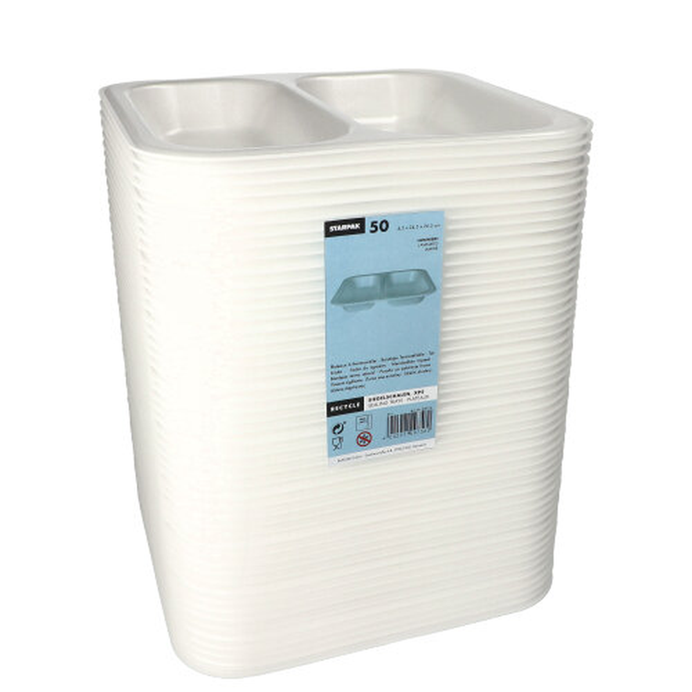 PAPSTAR Siegelschalen, XPS 2-geteilt 1250 ml 4,2 cm x 24,5 cm x 26,5 cm weiss