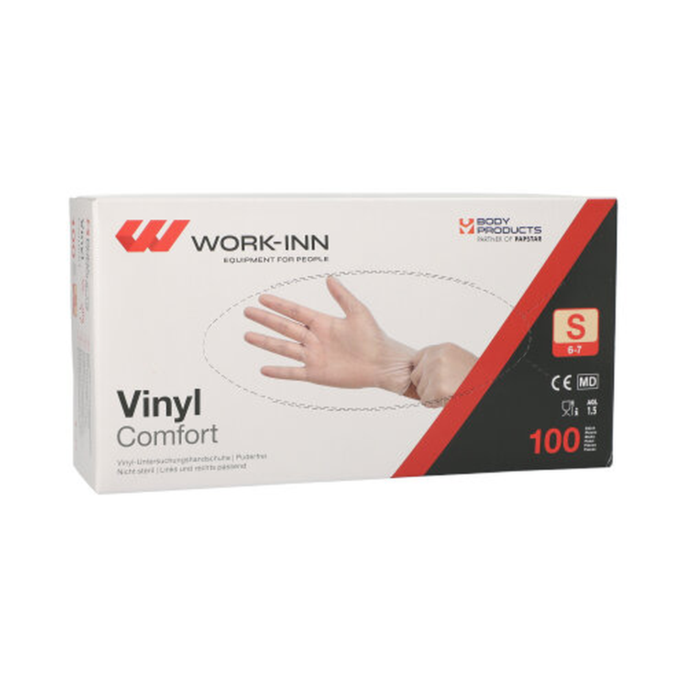 Papstar "WORK-INN/PS" Handschuhe, Vinyl puderfrei "Comfort" transparent Größe: S
