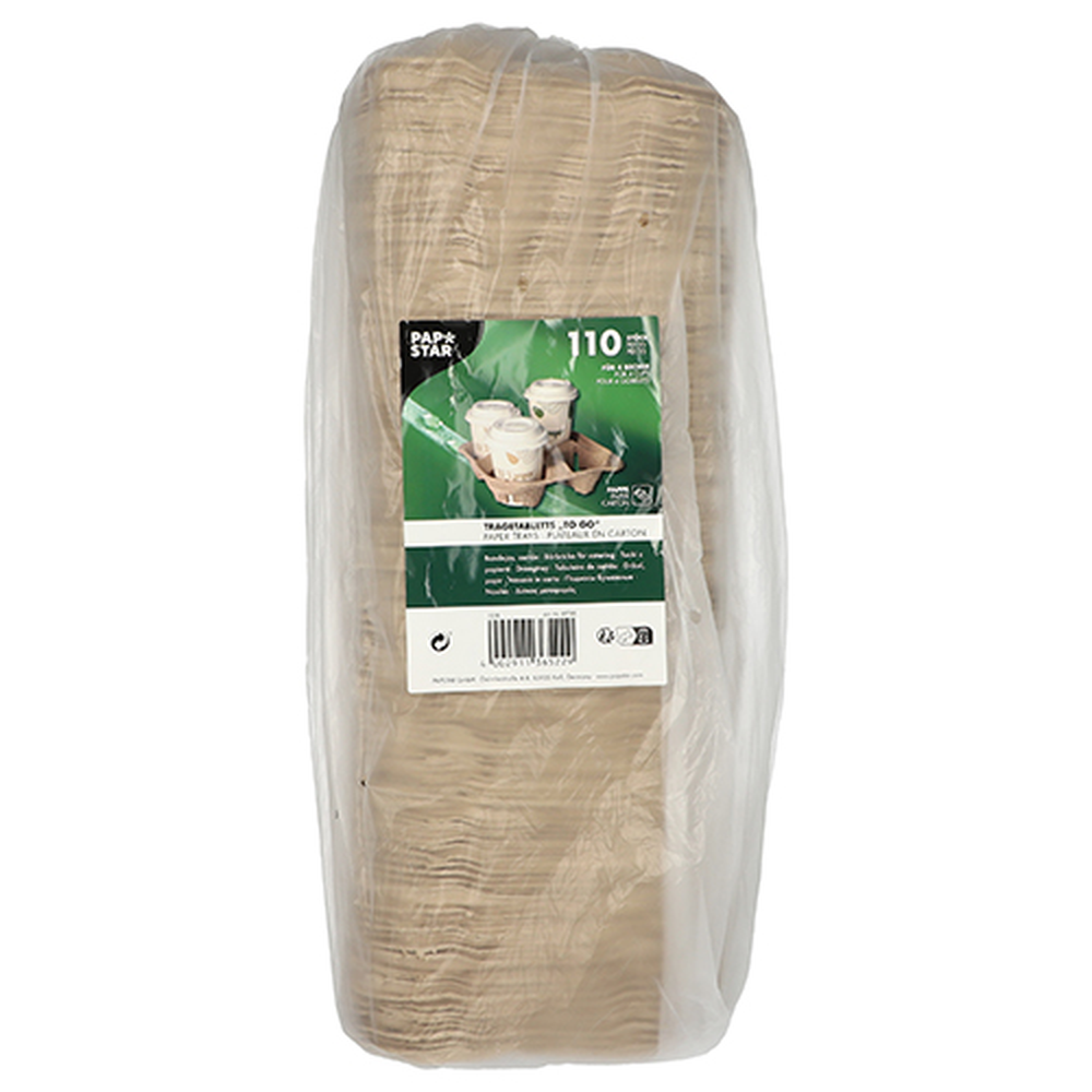 PAPSTAR Tragetabletts, Pappe To Go 4,7 cm x 22,4 cm x 22,4 cm natur für 4 