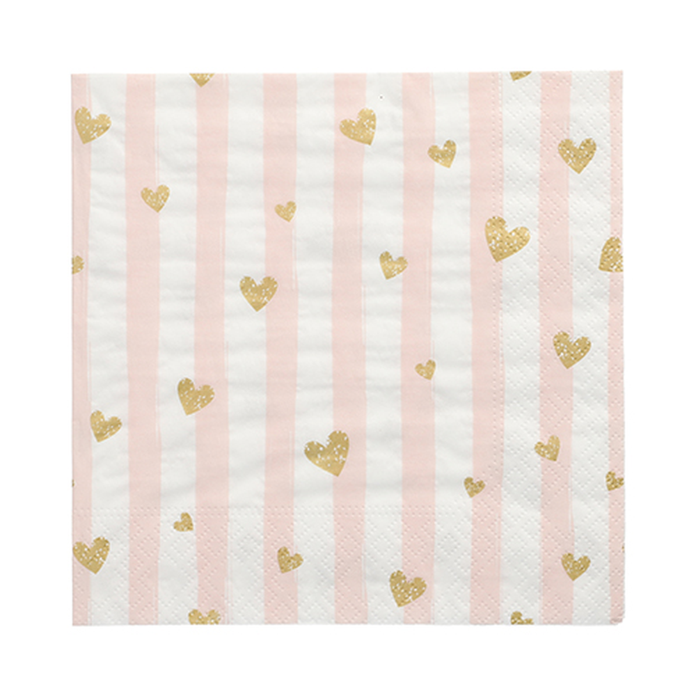 Papstar Servietten, 3-lagig 1/4-Falz 33 cm x 33 cm pink "Golden Hearts"