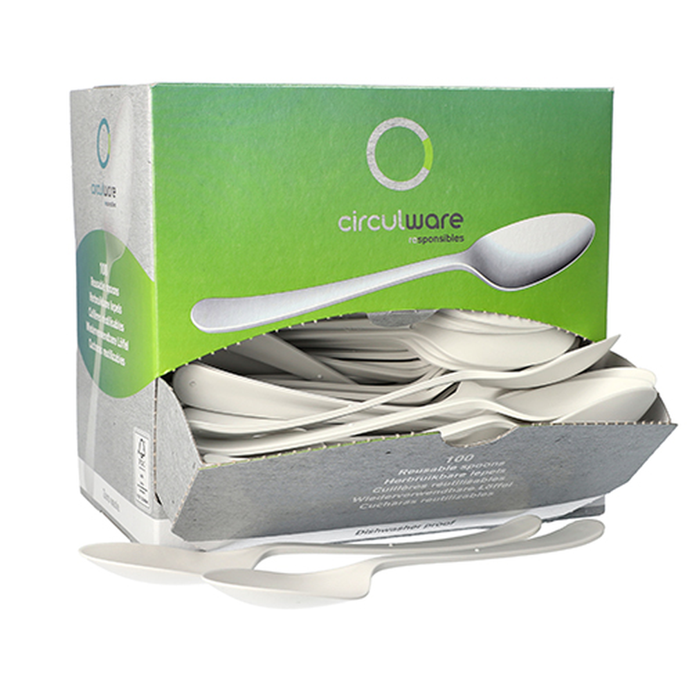 PAPSTAR Circulware Mehrweg-Löffel PP-MF 19 cm weiss Gaia extra stabil, 