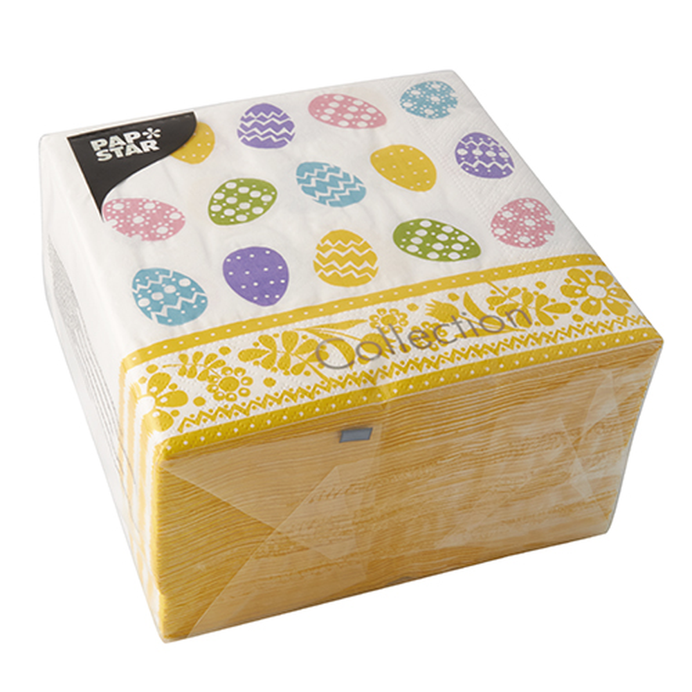 Papstar Servietten, 3-lagig 1/4-Falz 33 cm x 33 cm "Coloured Eggs"