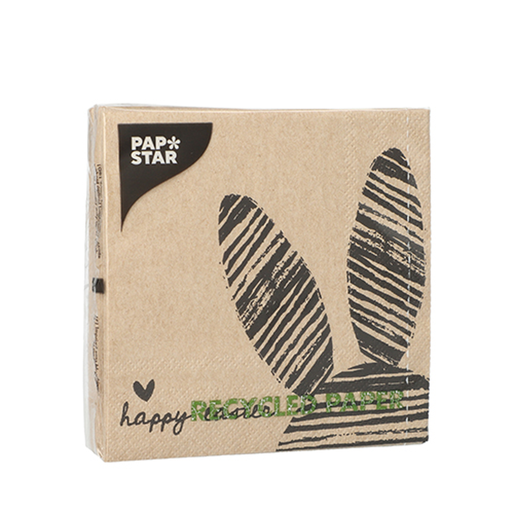 PAPSTAR Servietten, 3-lagig 1/4-Falz 25 cm x 25 cm natur Bunny aus recycelt