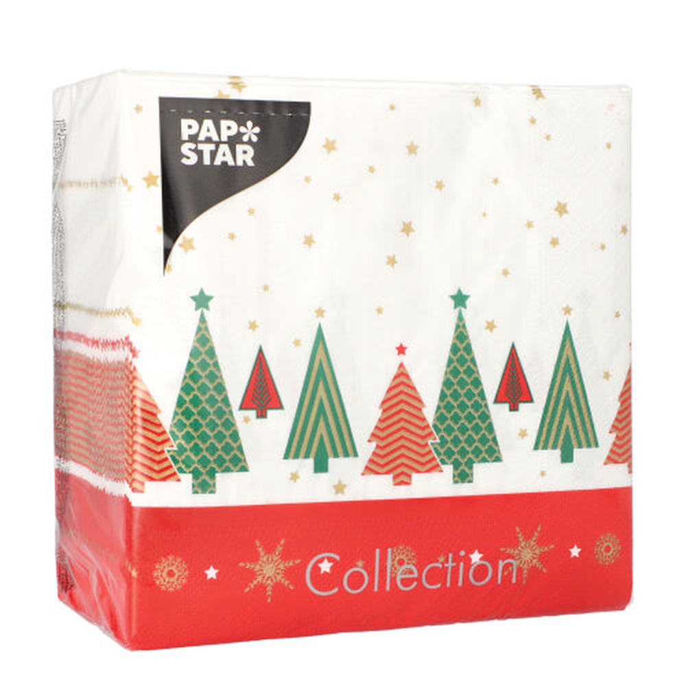 Papstar Servietten, 3-lagig 1/4-Falz 33 cm x 33 cm "Plain Christmas Trees"