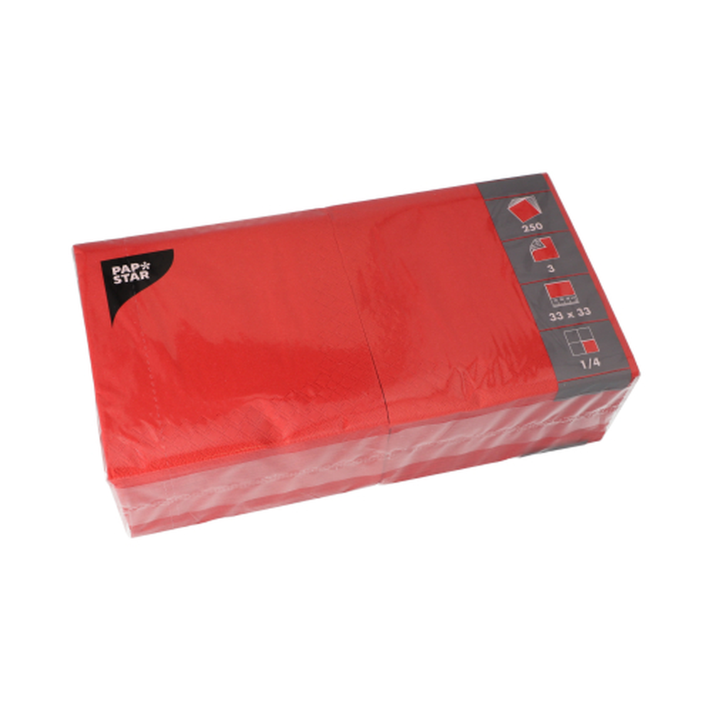 Papstar Servietten, 3-lagig 1/4-Falz 33 cm x 33 cm rot