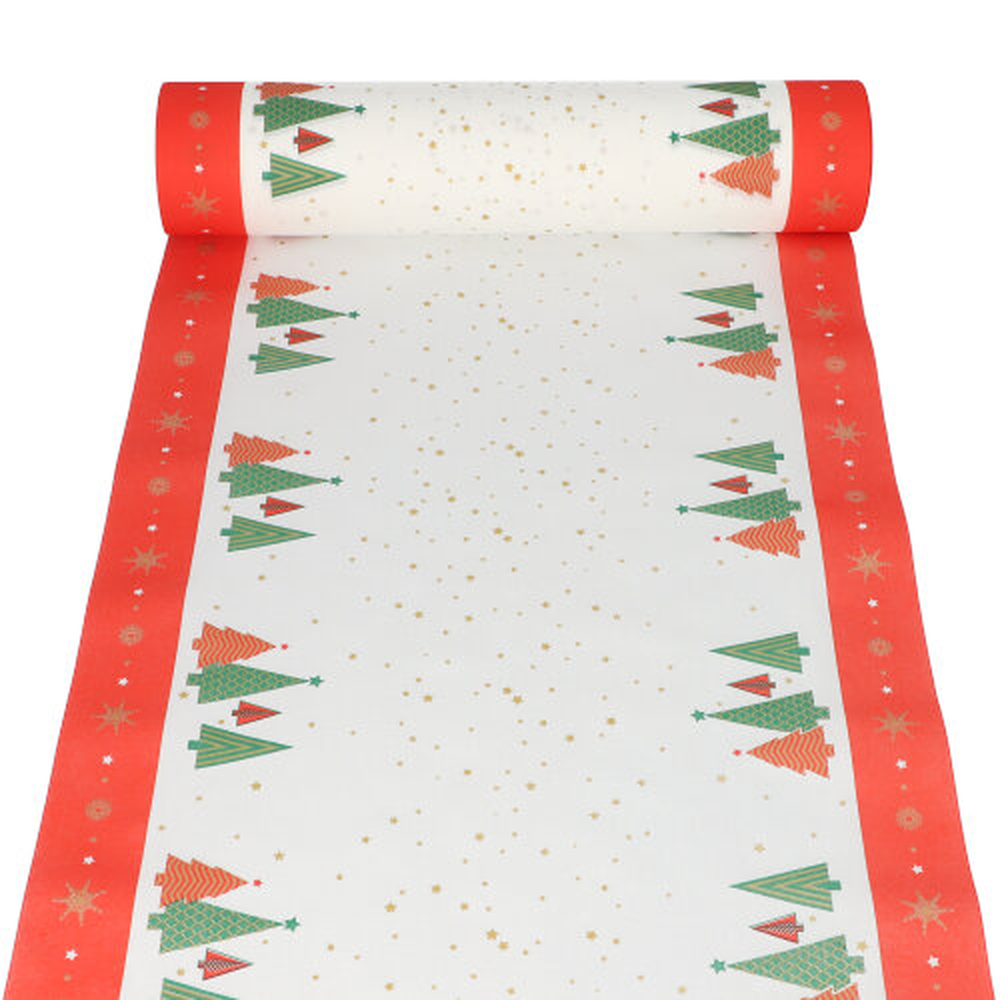 Papstar Tischläufer, stoffähnlich, Airlaid 24 m x 40 cm "Plain Christmas Trees"