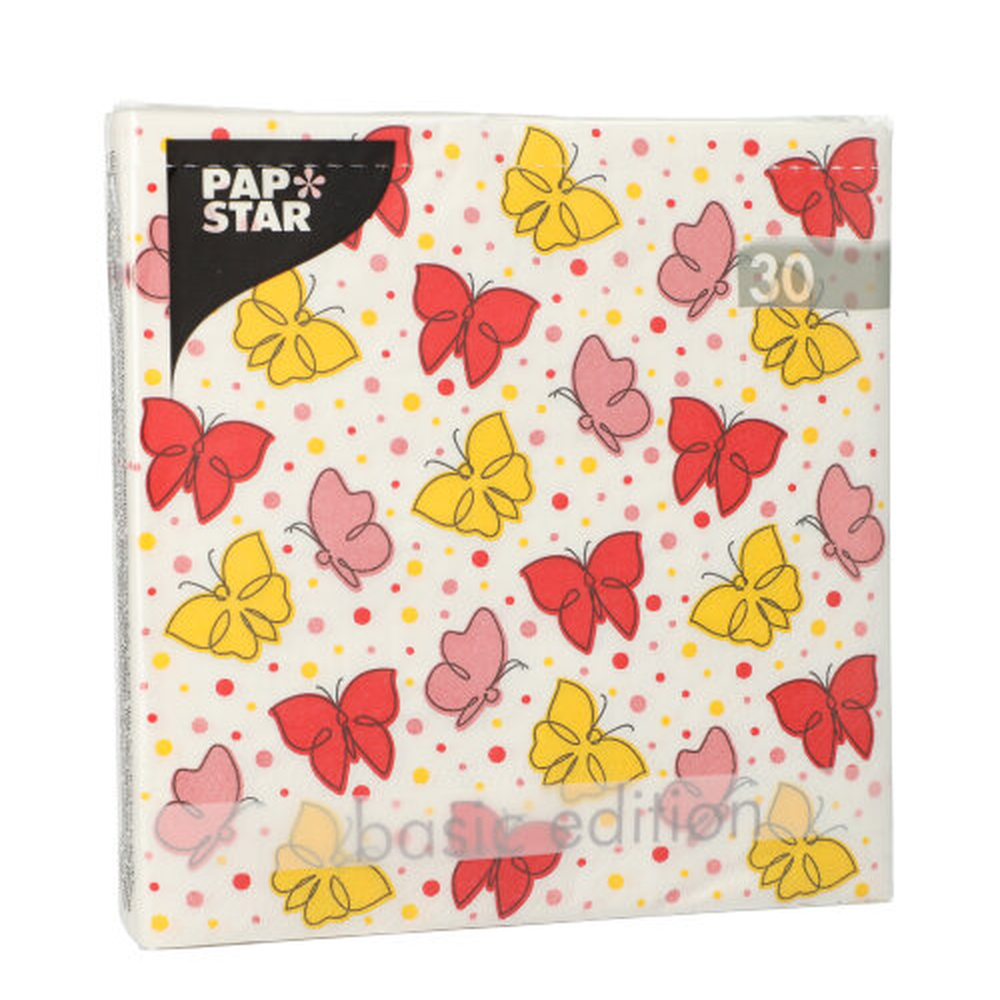 Papstar Servietten, 3-lagig 1/4-Falz 33 cm x 33 cm rot "Papillons"