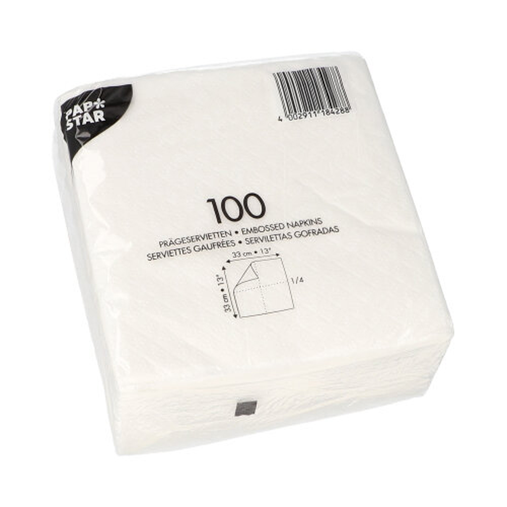 Papstar Servietten, 1-lagig 1/4-Falz 33 cm x 33 cm weiss