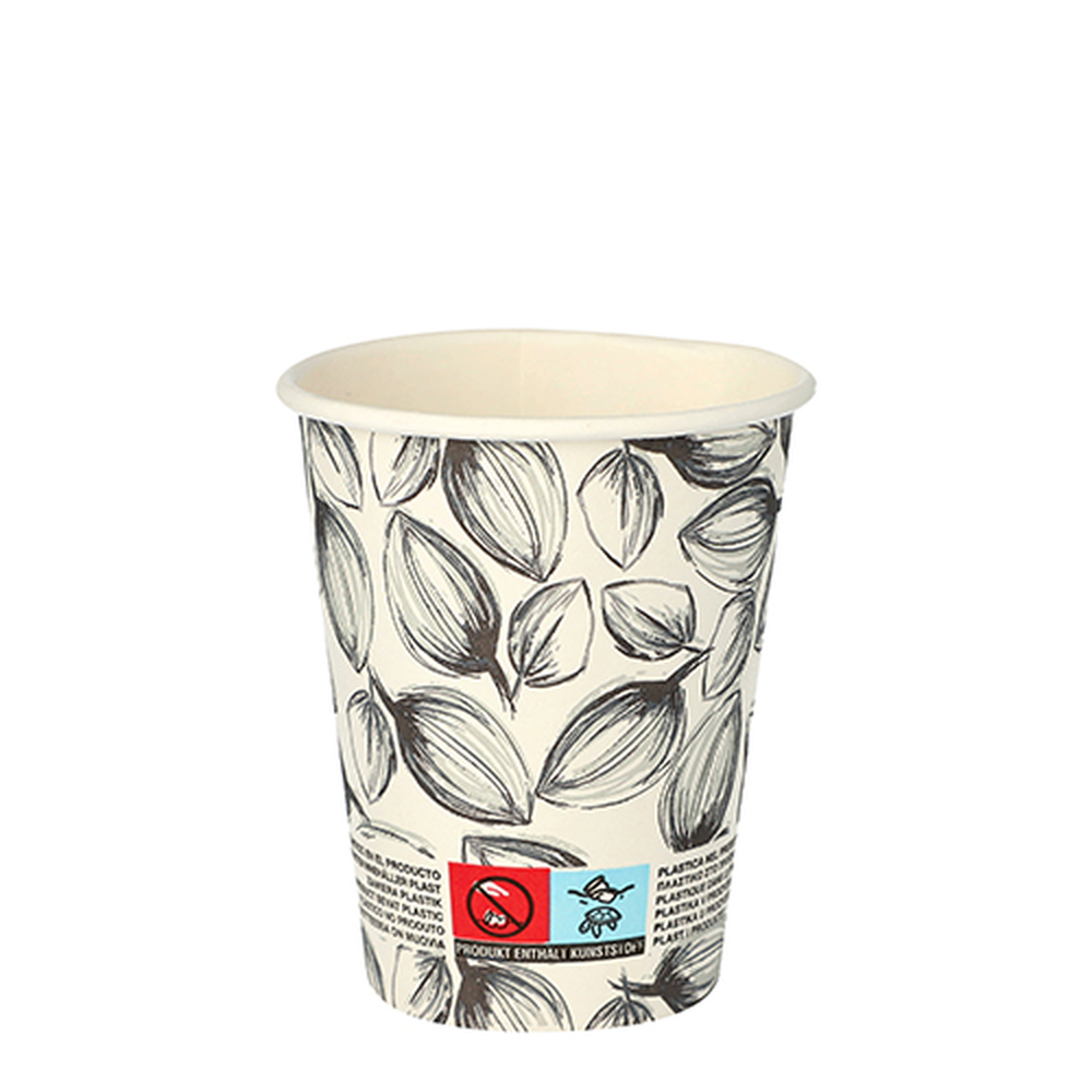 Papstar Trinkbecher, Pappe "To Go" 0,2 l Ø 8 cm · 9,1 cm weiss "Leaves"