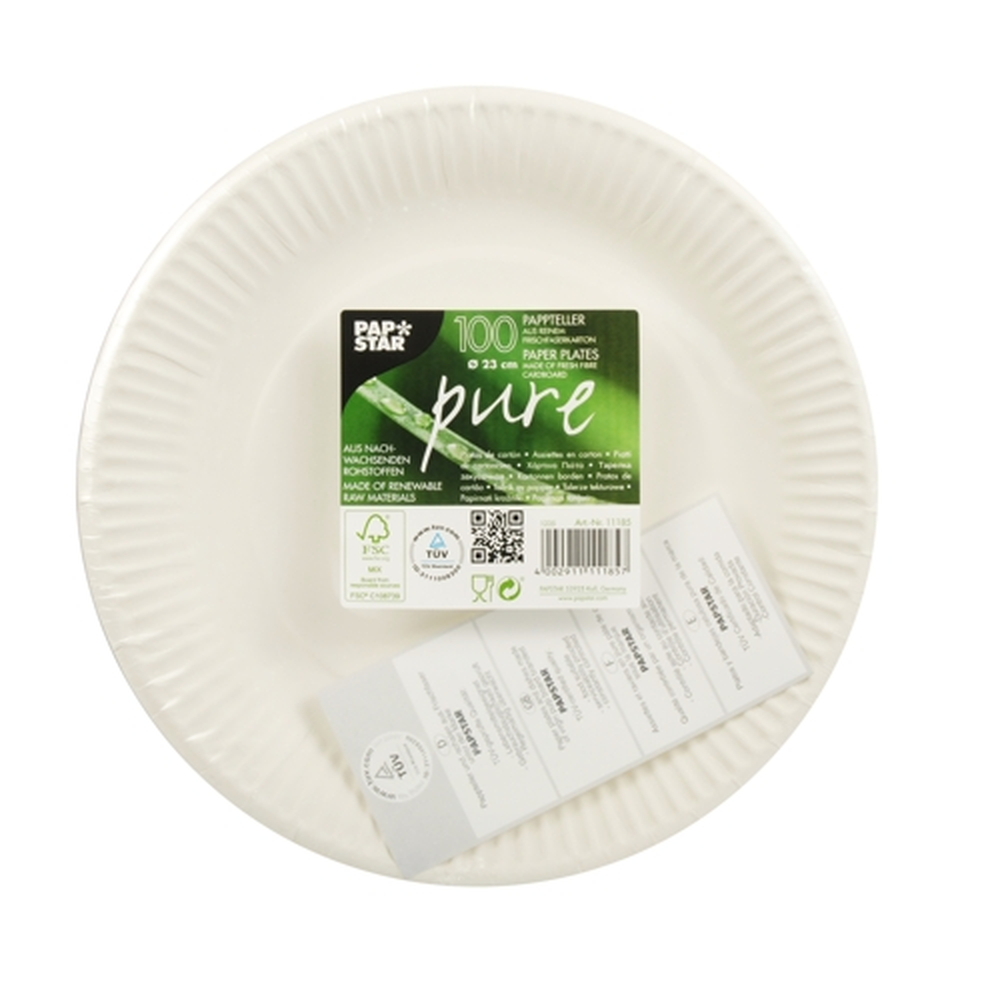 Papstar Teller, Pappe "pure" rund Ø 23 cm weiss