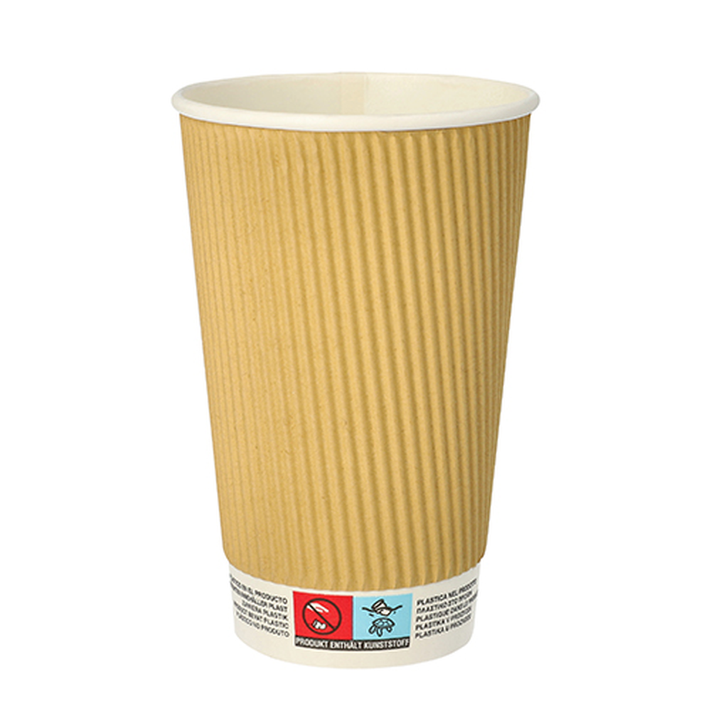 Papstar Trinkbecher, Pappe 0,4 l Ø 9 cm · 13,7 cm natur Ripple Wall